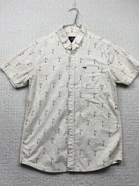 Y2K Rip Curl Men's Sz M Short Sleeve Shirt Cream / Off-White Palm Tree AOP Read